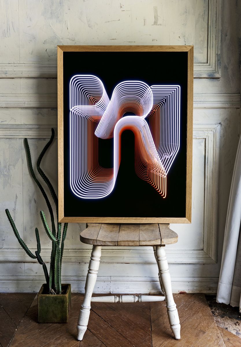 Neon Ribbon Abstract Poster. — room view 1
