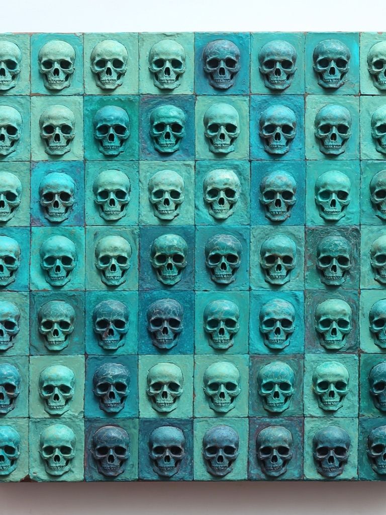 Turquoise Skull Grid Abstract Poster. poster — abstract art