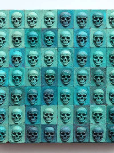 Turquoise Skull Grid Abstract Poster. poster print