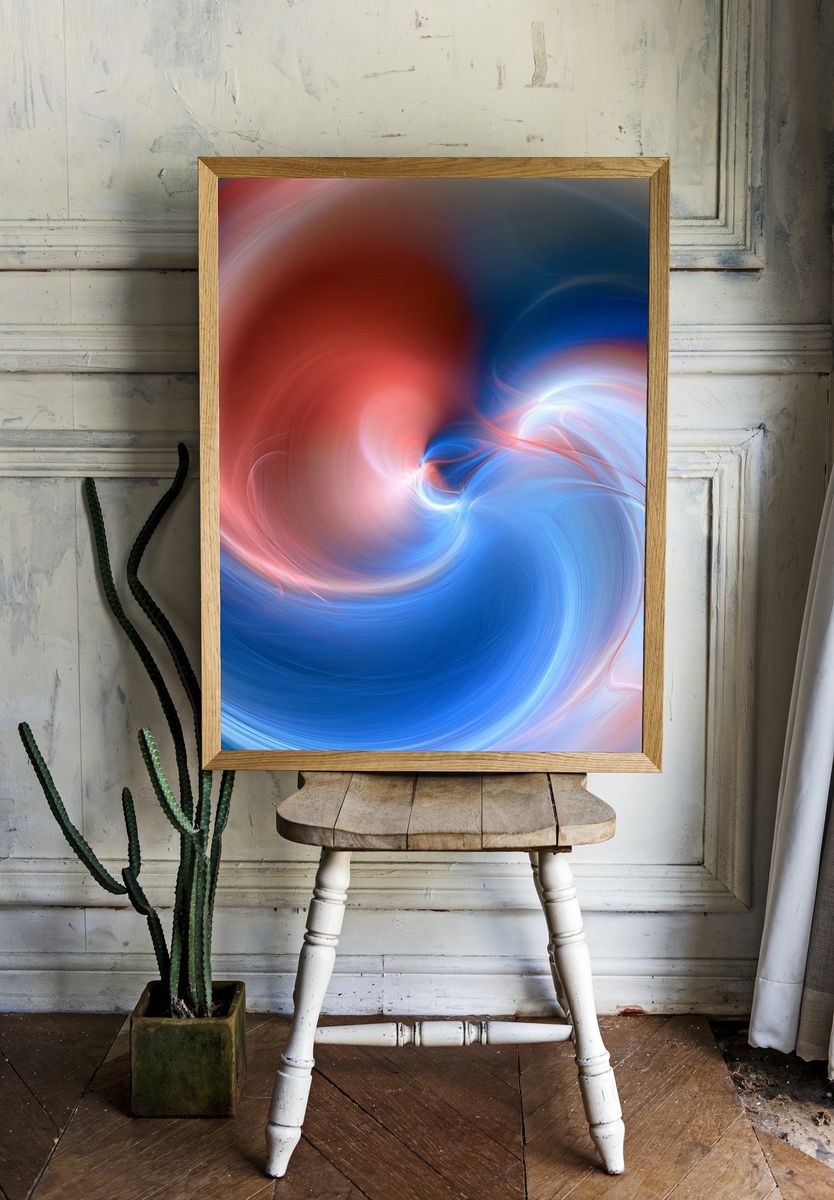 Crimson Blue Swirl Abstract Poster. — room view 1