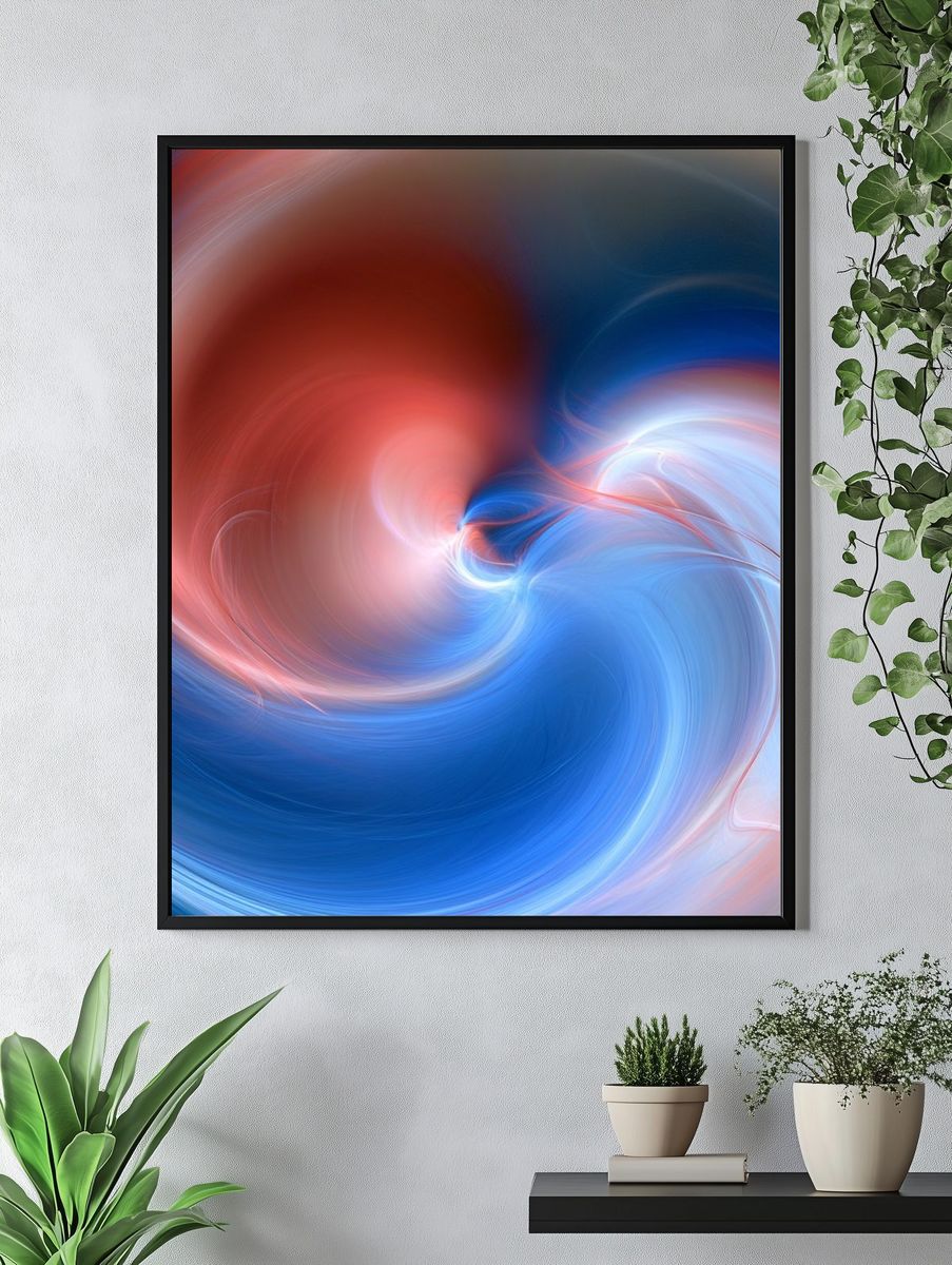 Crimson Blue Swirl Abstract Poster. — room view 4