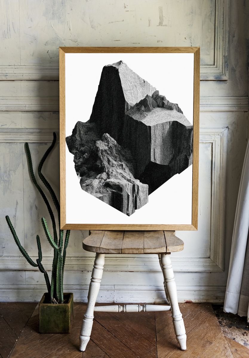 Monochrome Rock Formation Abstract Print. — room view 1