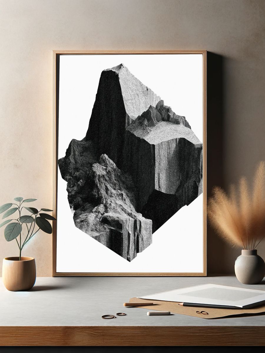 Monochrome Rock Formation Abstract Print. — room view 2