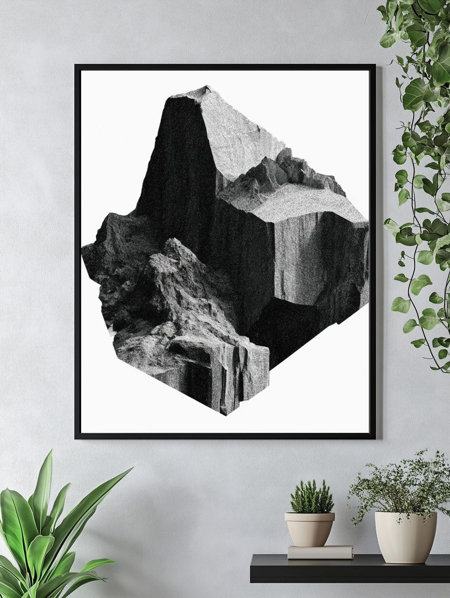 Monochrome Rock Formation Abstract Print. — room view 4