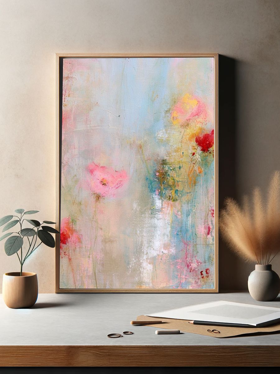 Pastel Floral Abstract Poster. — room view 2