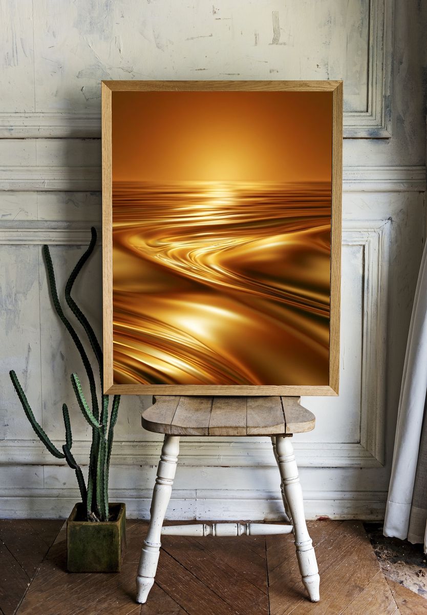 Golden Horizon Abstract Poster. — room view 1