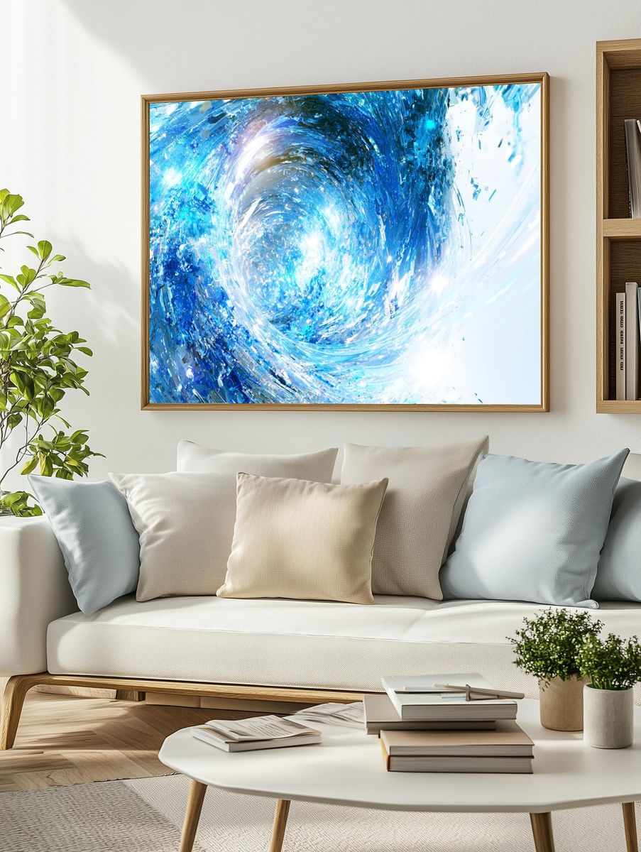 Blue Energy Swirl Abstract Poster. — room view 2