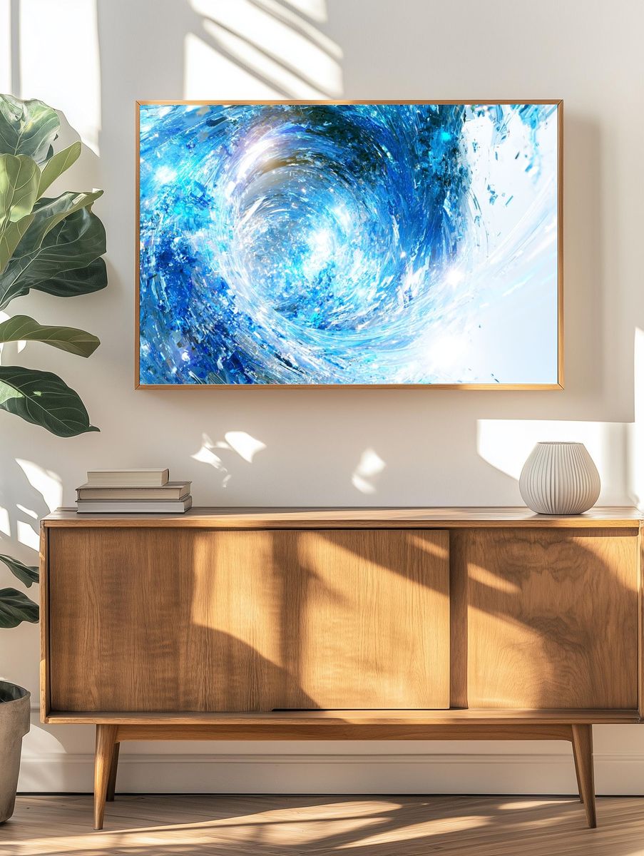 Blue Energy Swirl Abstract Poster. — room view 3