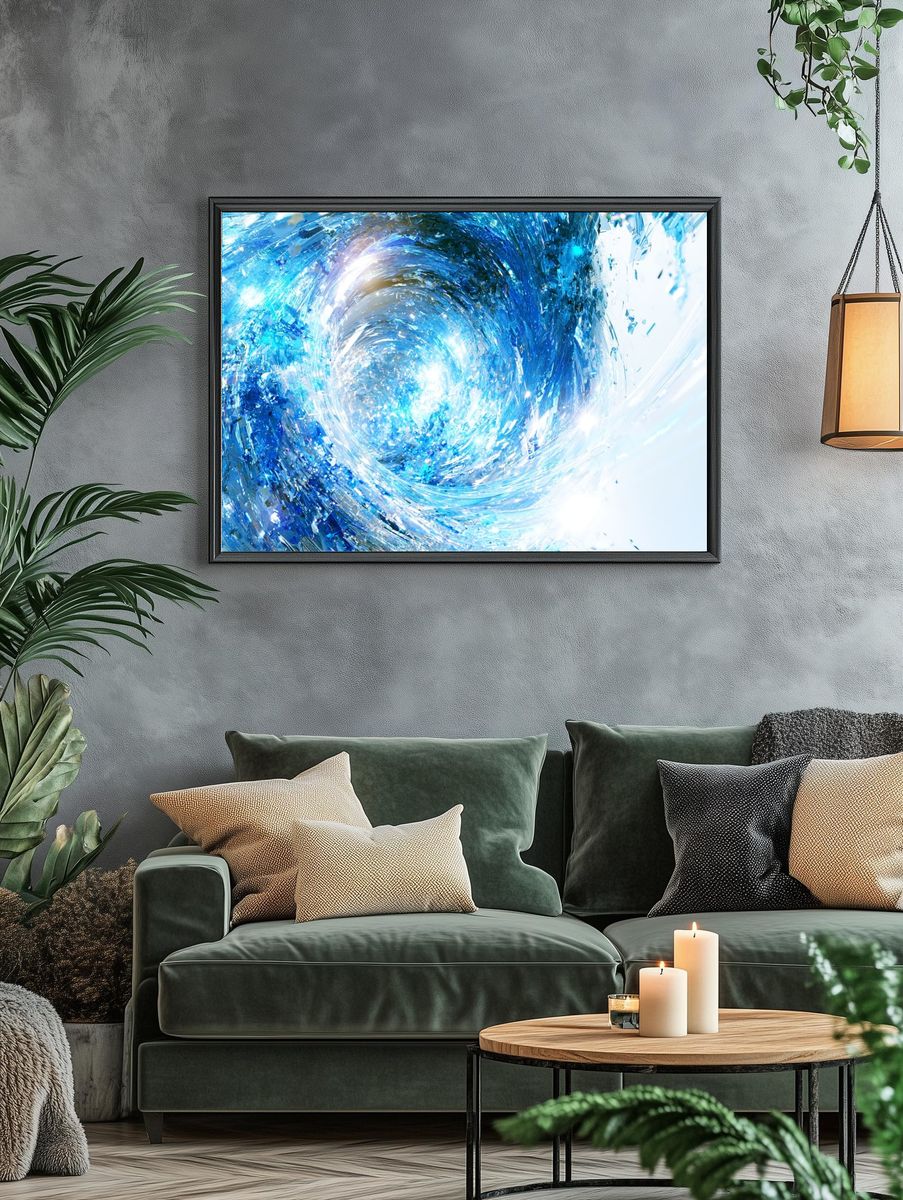 Blue Energy Swirl Abstract Poster. — room view 4