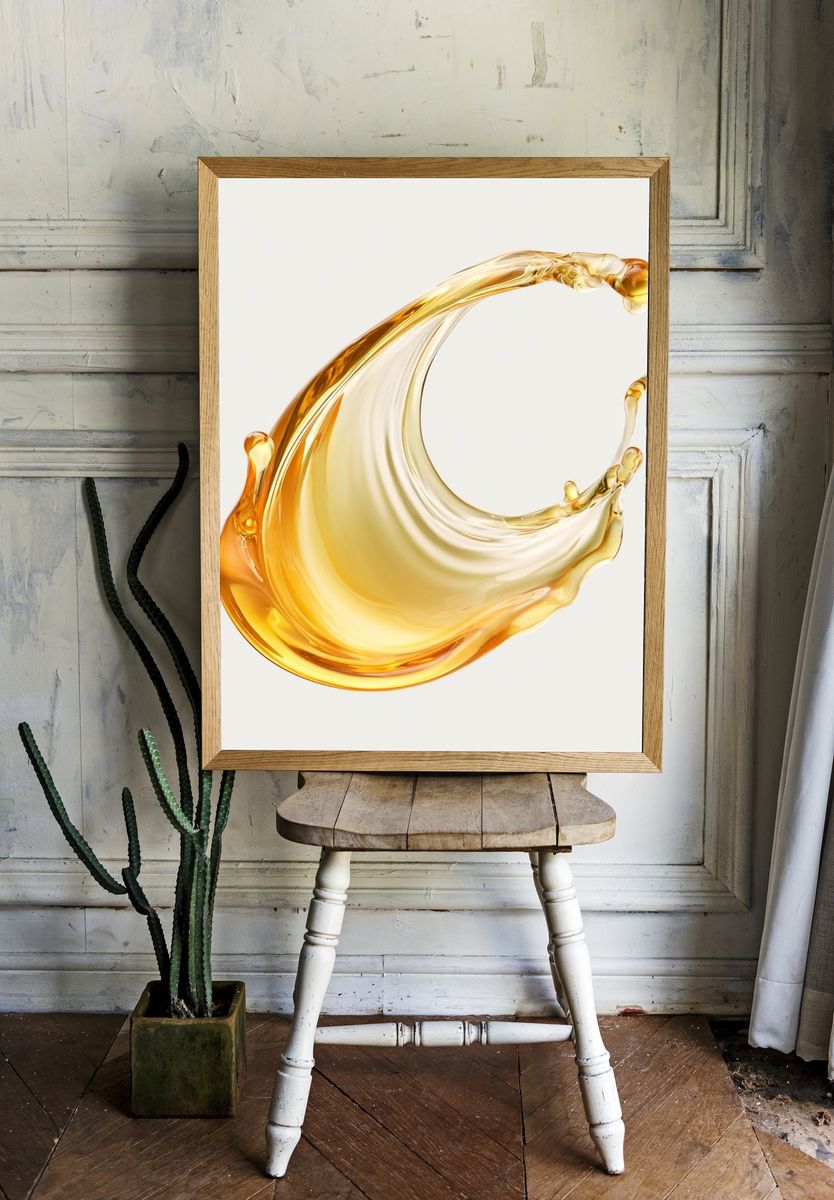 Golden Liquid Splash Abstract Poster. — room view 1