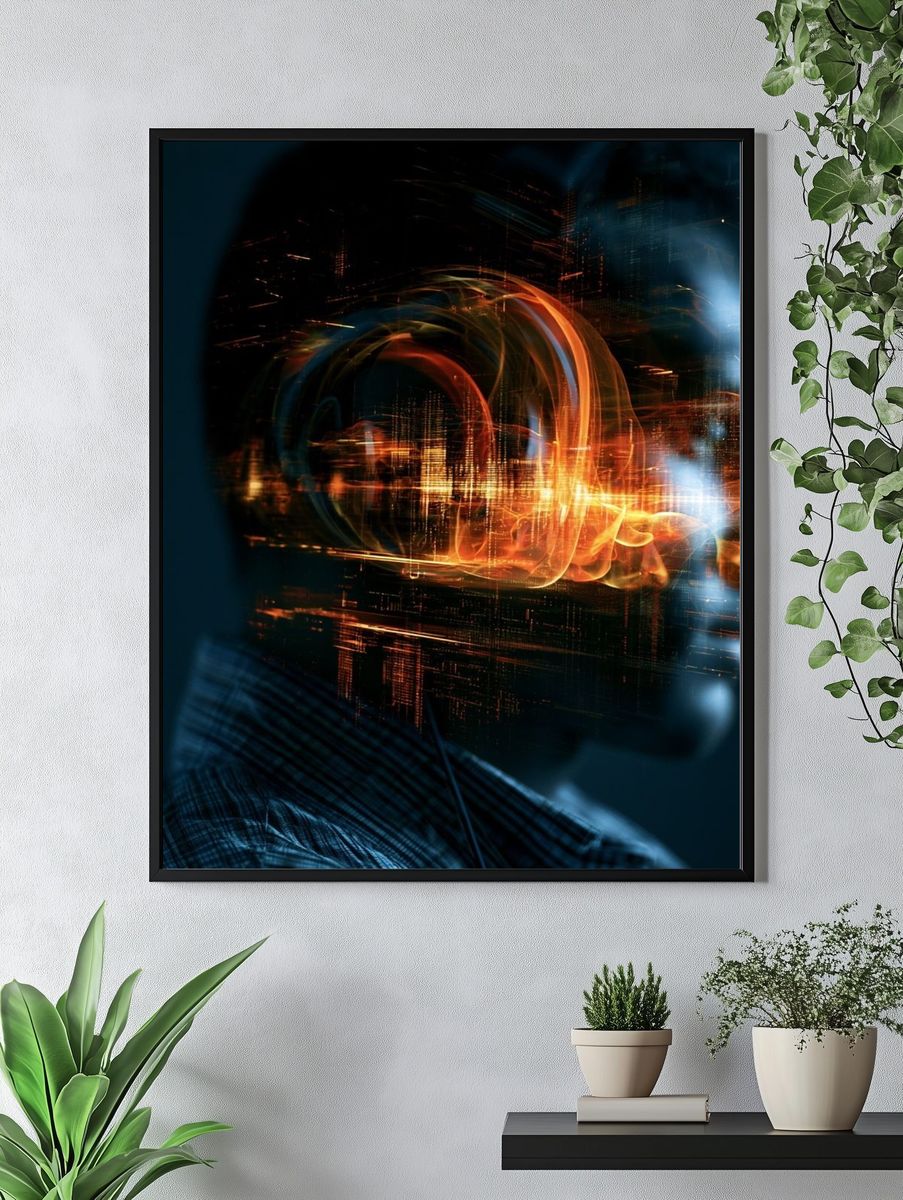 Neon Circuit Face Abstract Poster. — room view 4