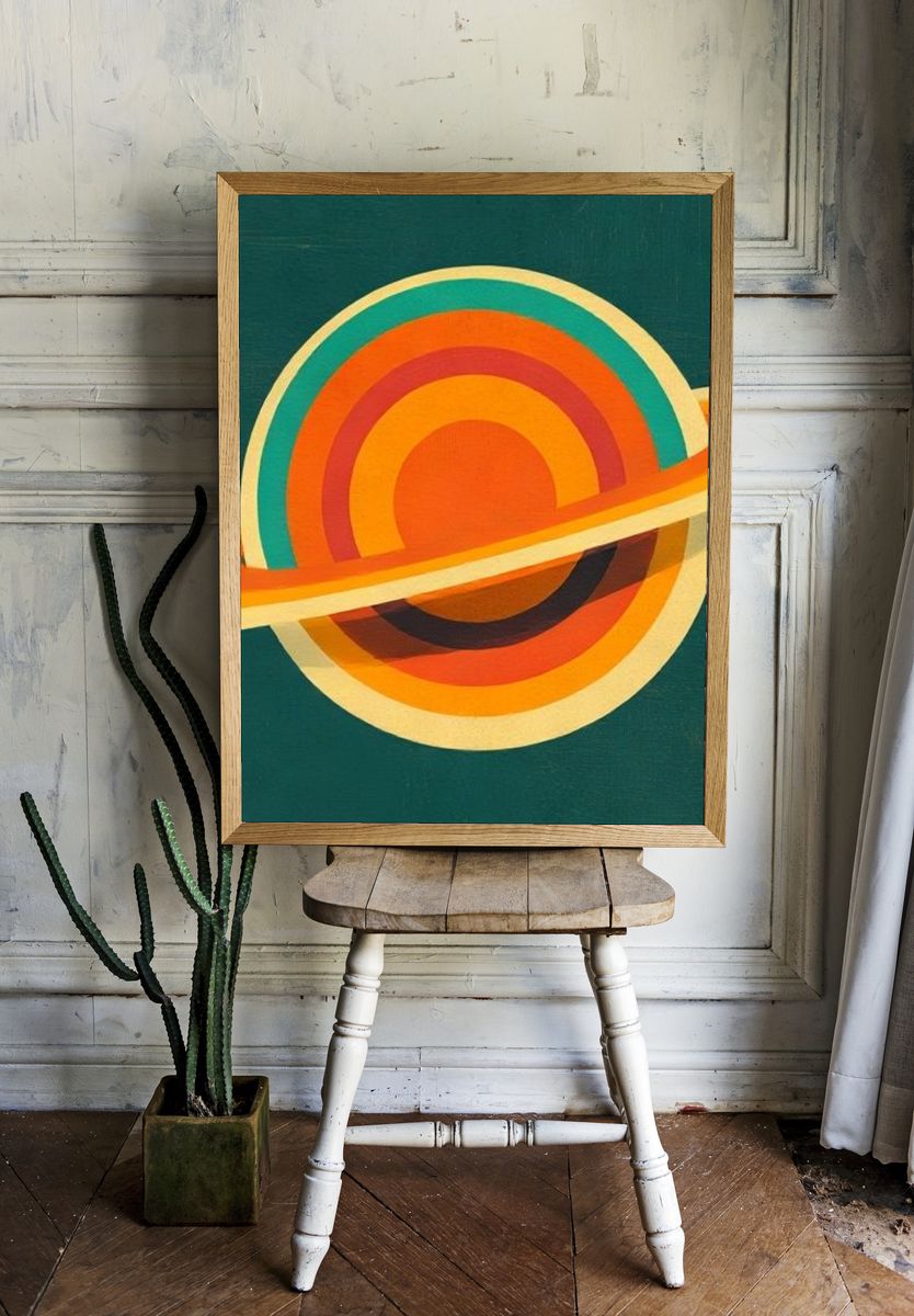 Retro Saturn Abstract Print. room preview