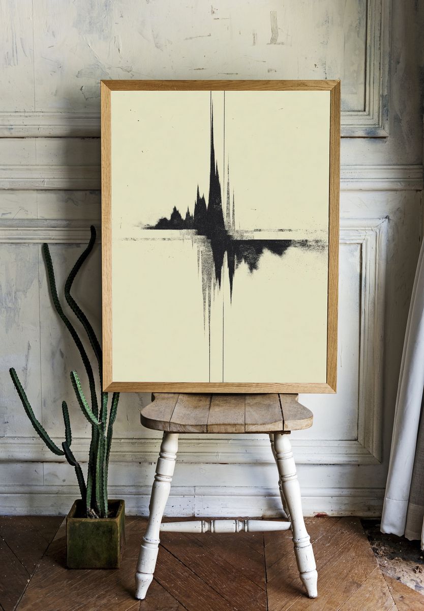 Monochrome Soundwave Abstract Print. — room view 1