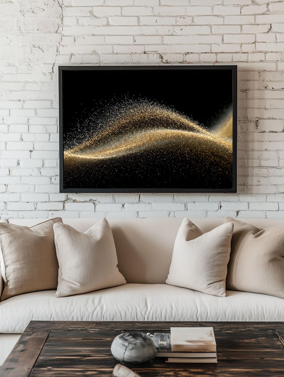 Golden Particle Wave Abstract Poster. — room view 1