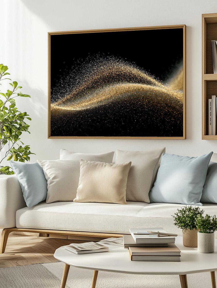 Golden Particle Wave Abstract Poster. — room view 2