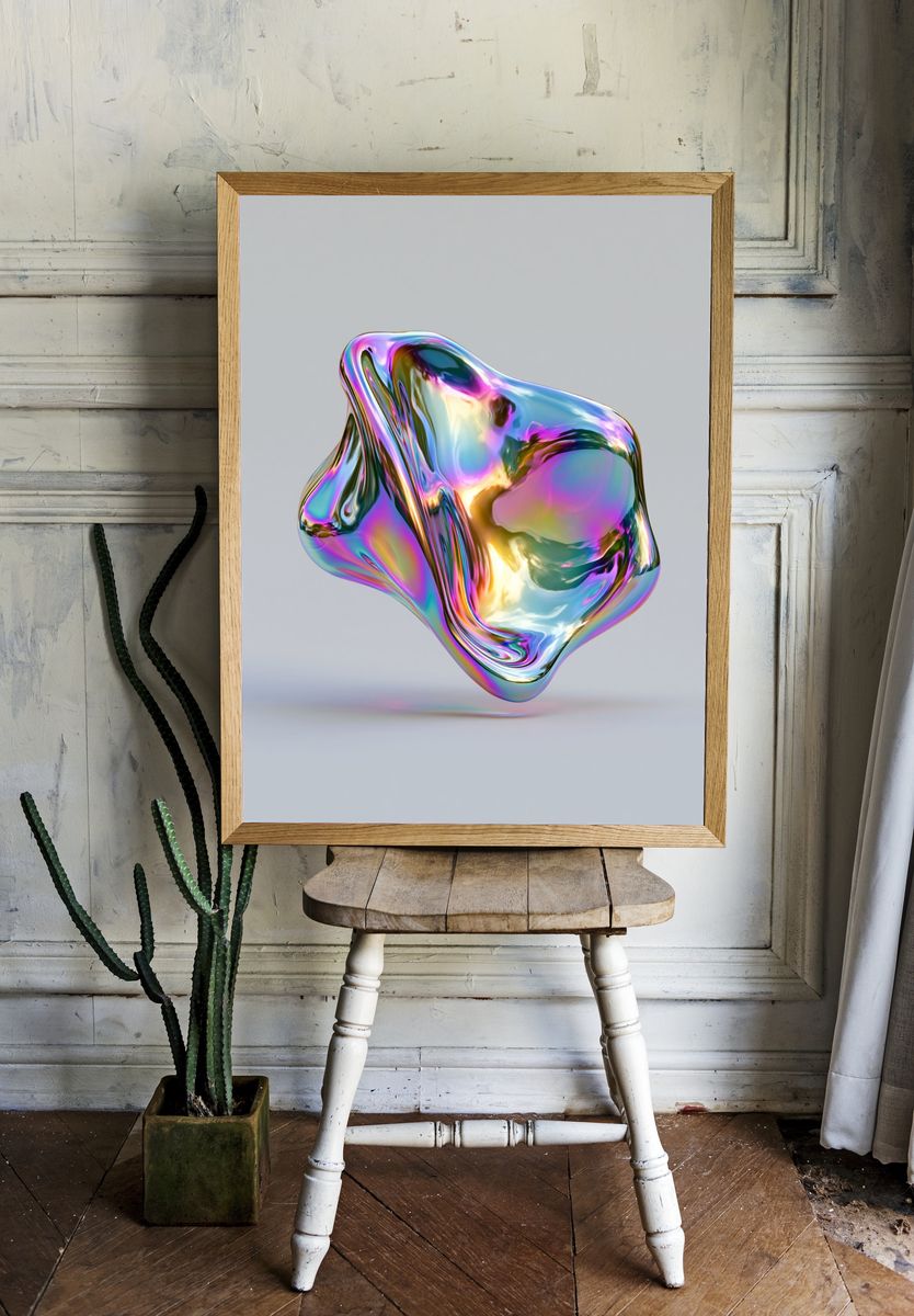 Iridescent Liquid Orb Abstract Poster. room preview