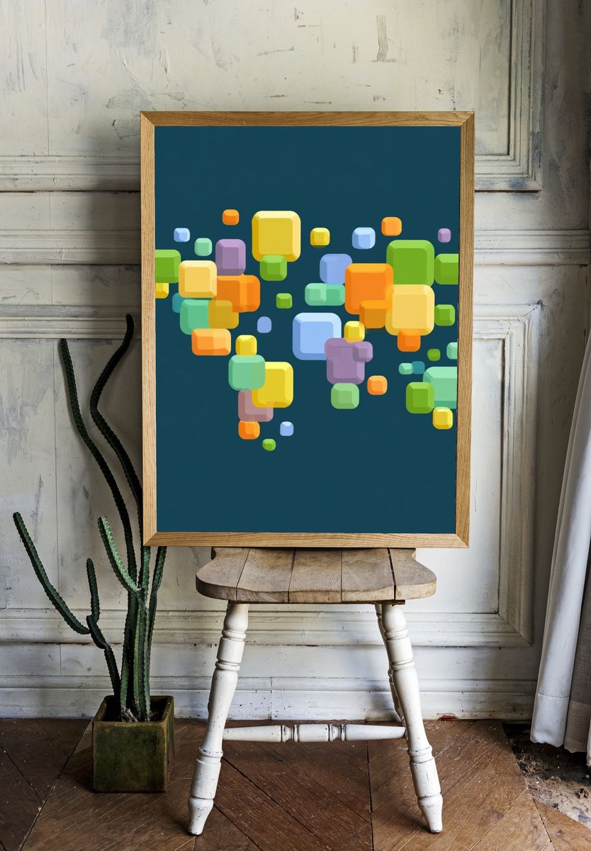 Colorful Floating Squares Abstract Poster. — room view 1