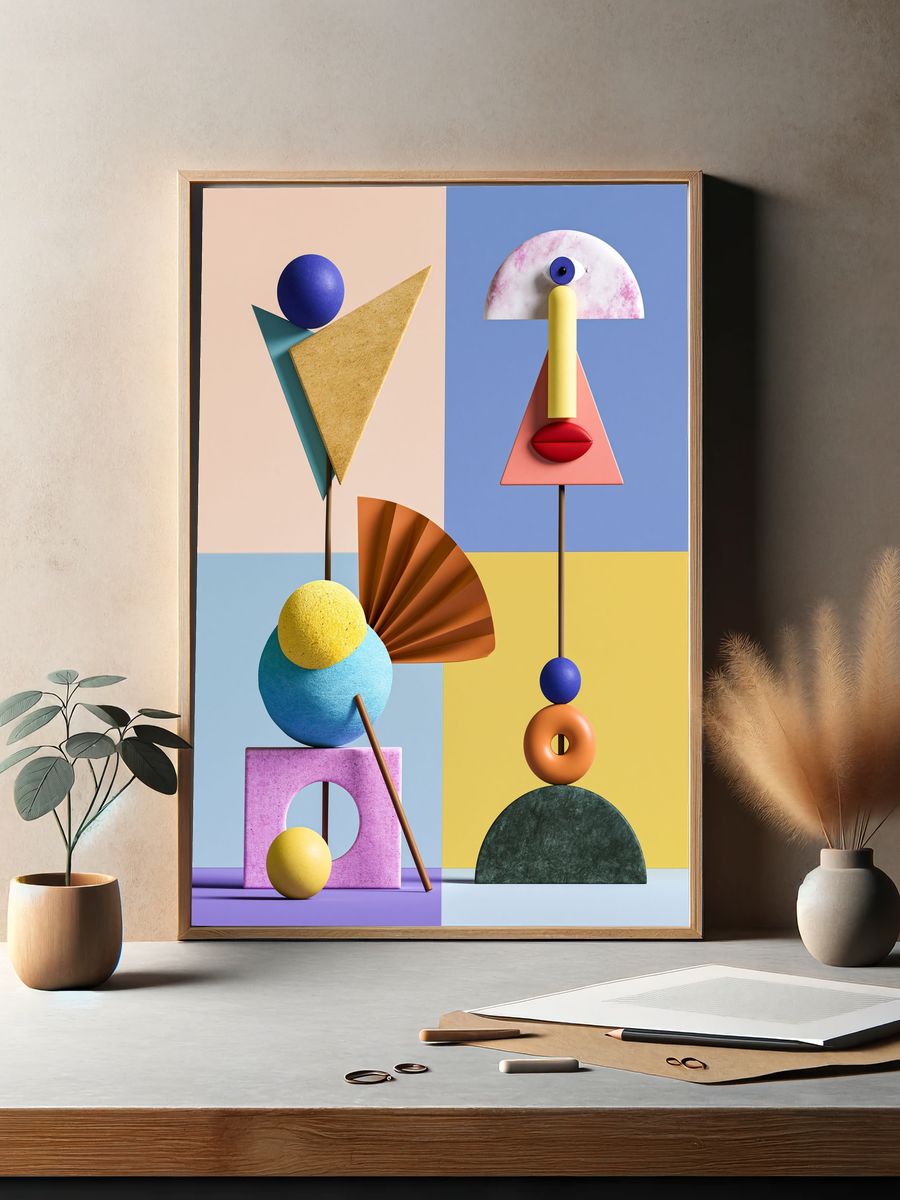 Geometric Faces Abstract Poster. — room view 2
