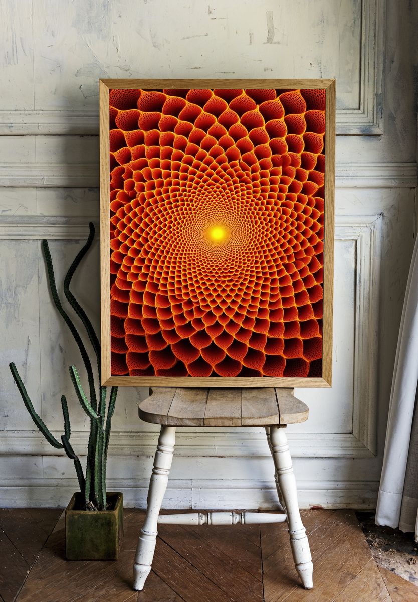 Radiant Orange Spiral Abstract Poster. room preview