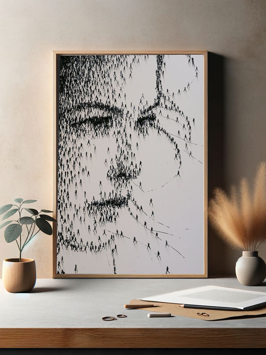 Crowd Silhouette Abstract Print. — room view 2