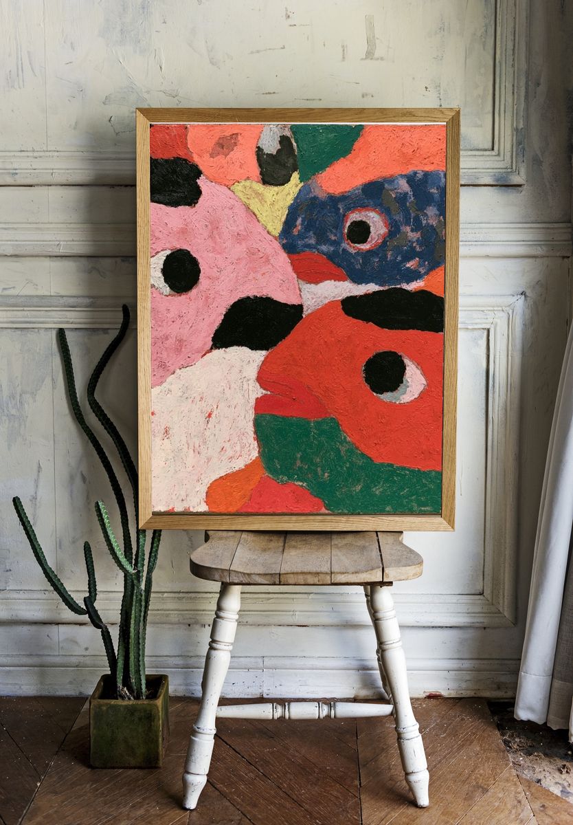 Textured Abstract Faces Poster. — room view 1