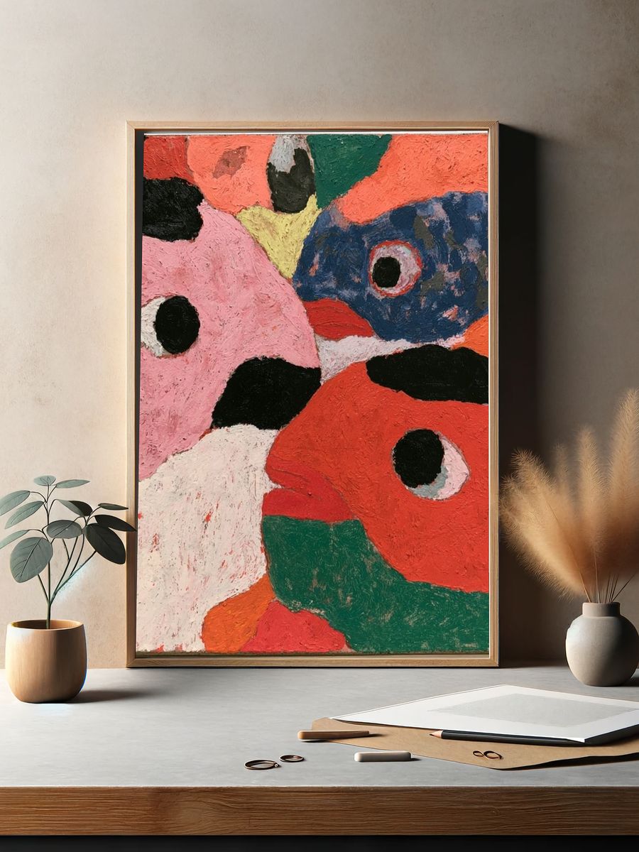 Textured Abstract Faces Poster. — room view 2