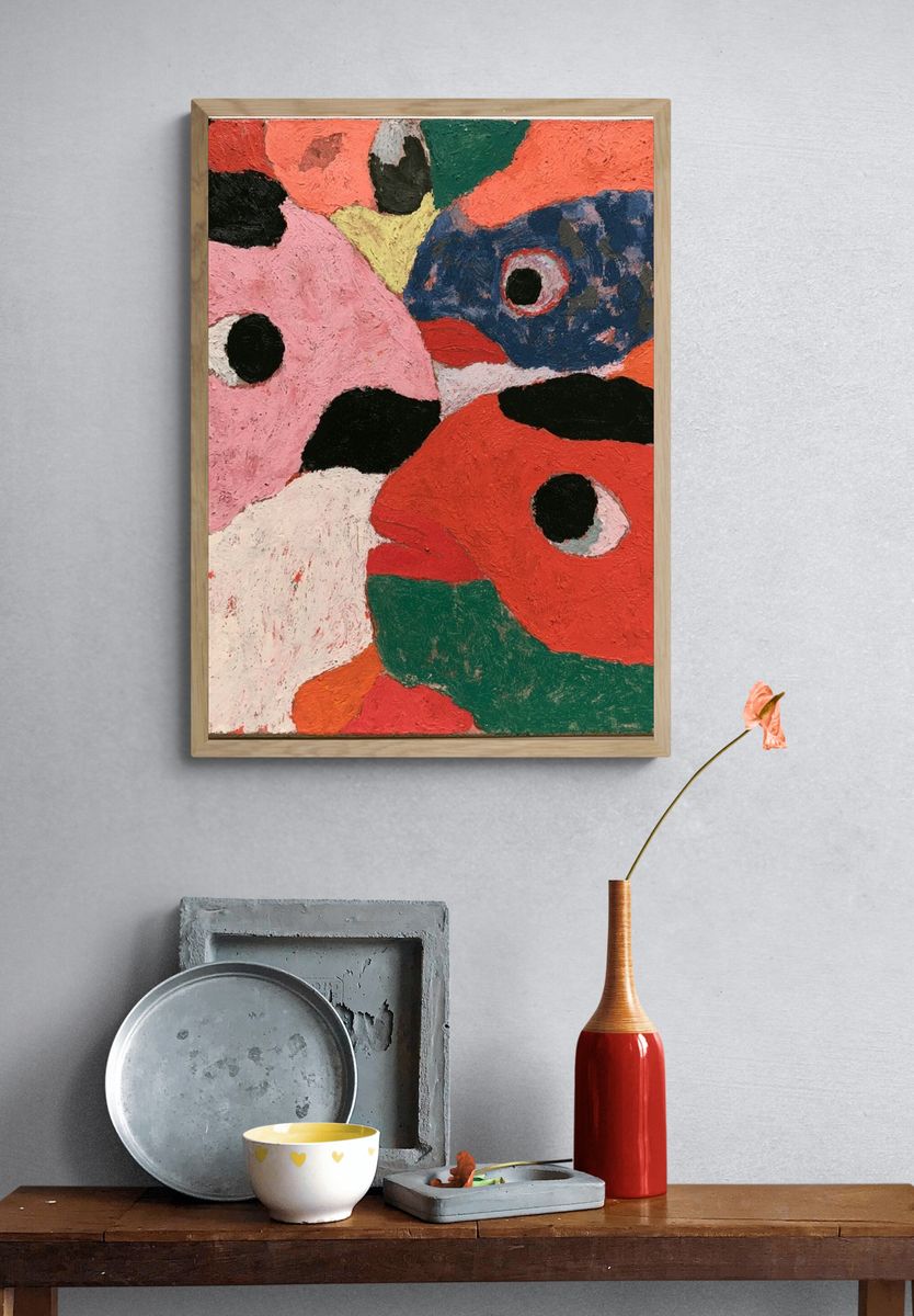 Textured Abstract Faces Poster. — room view 3