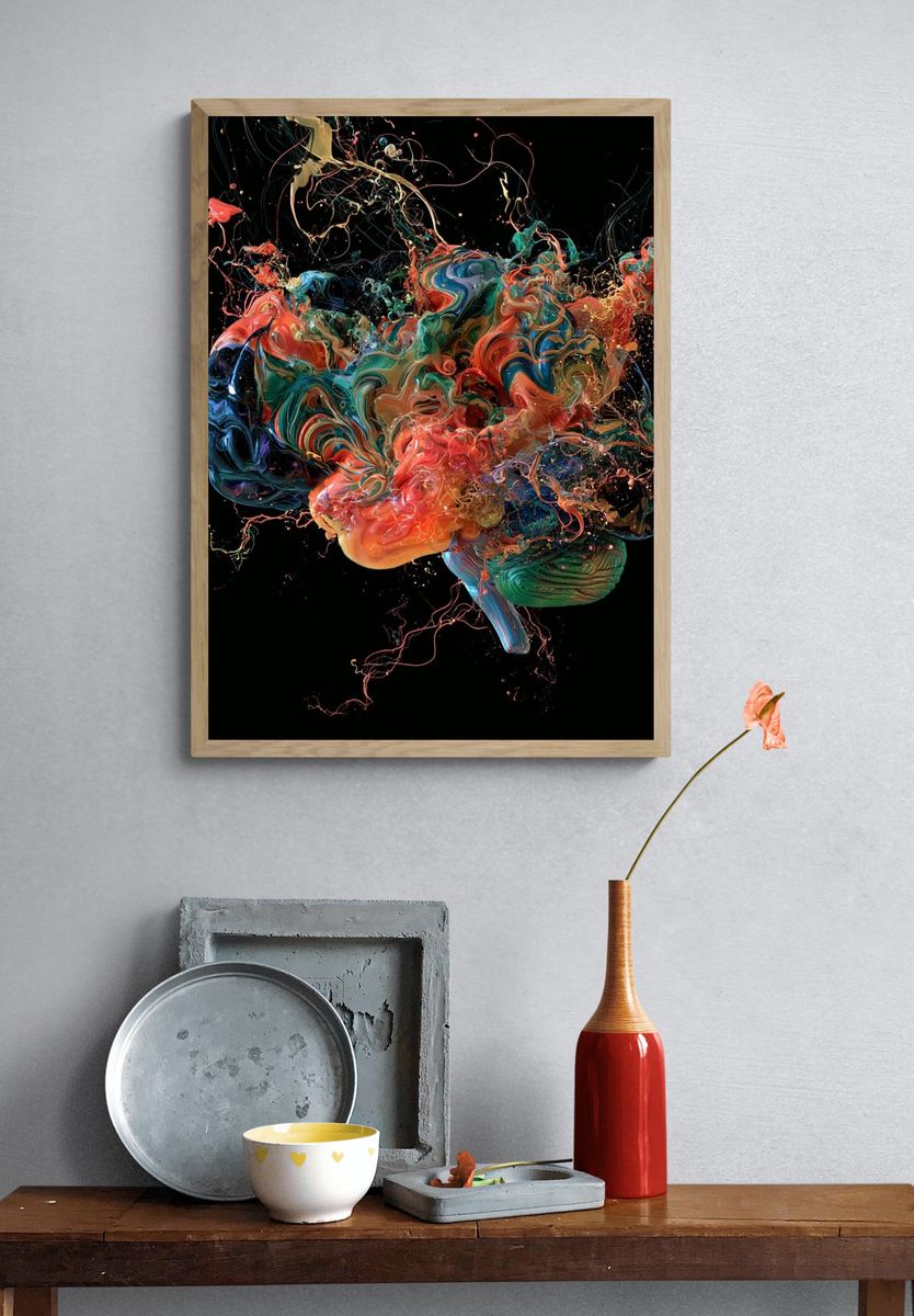 Colorful Abstract Brain Poster. — room view 3
