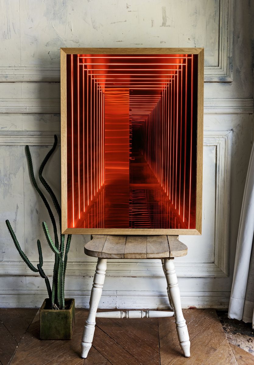 Neon Red Tunnel Abstract Print. — room view 1