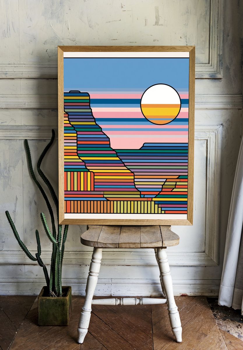 Sunset Stripes Abstract Poster. — room view 1