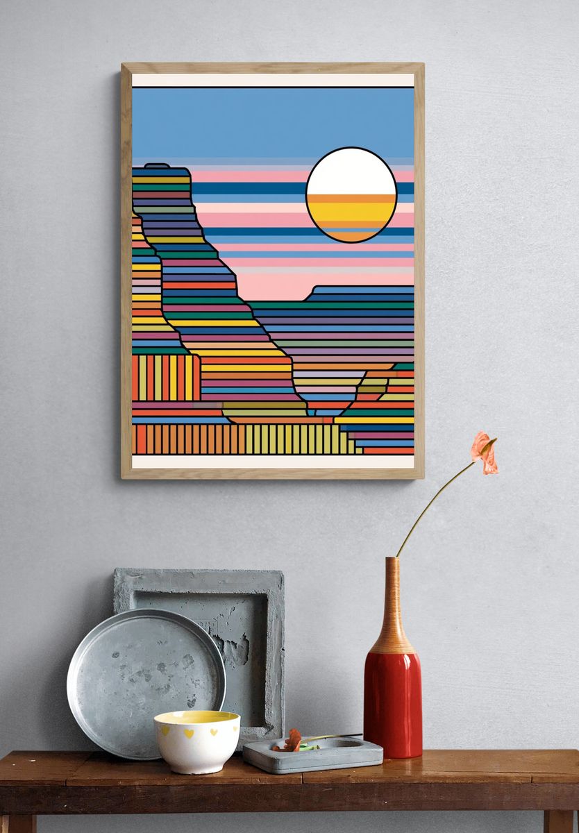 Sunset Stripes Abstract Poster. — room view 3