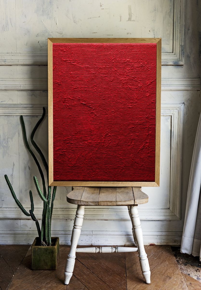 Crimson Textured Abstract Poster. — room view 1