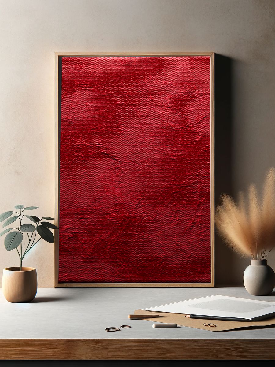 Crimson Textured Abstract Poster. — room view 2