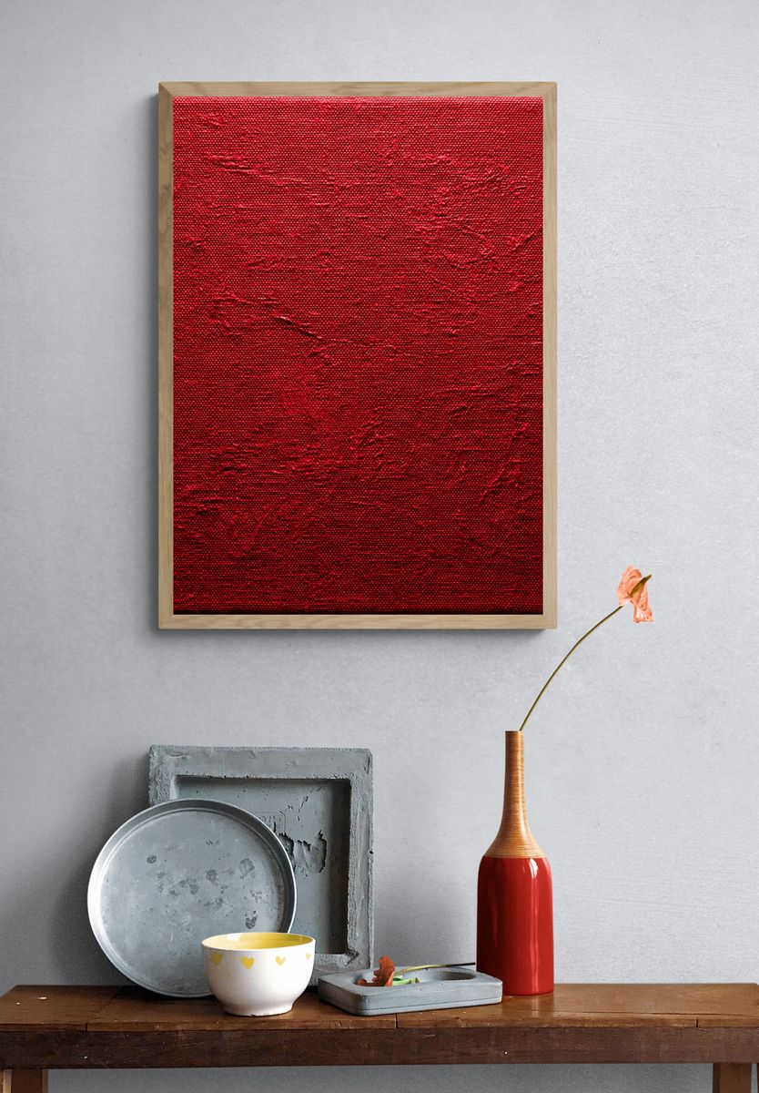 Crimson Textured Abstract Poster. — room view 3