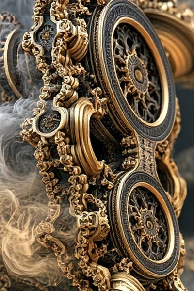 Ornate Gilded Mechanical Relief Poster.