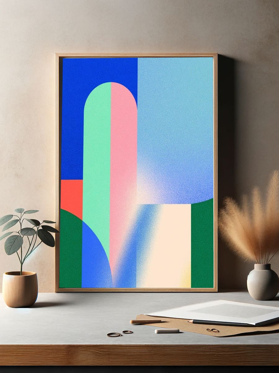 Geometric Color Blocks Abstract Poster. — room view 2