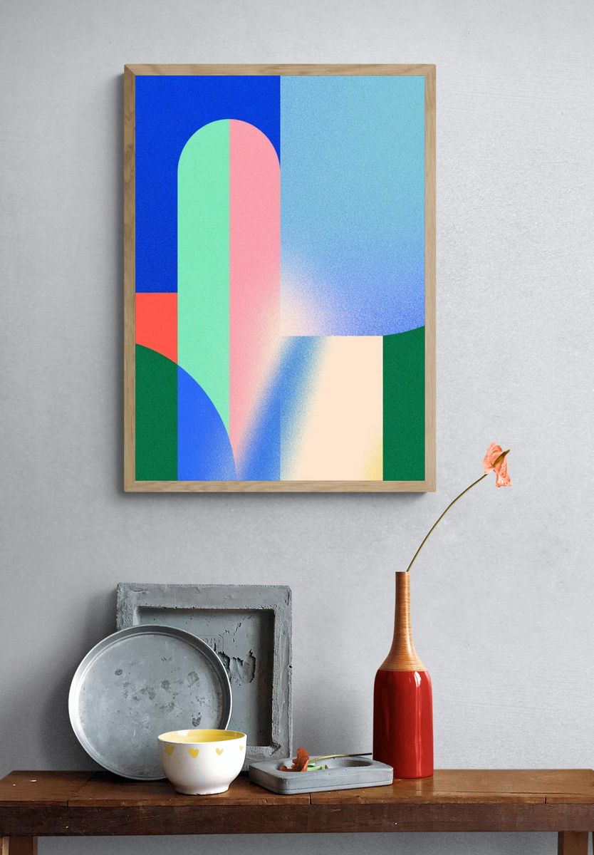 Geometric Color Blocks Abstract Poster. — room view 3