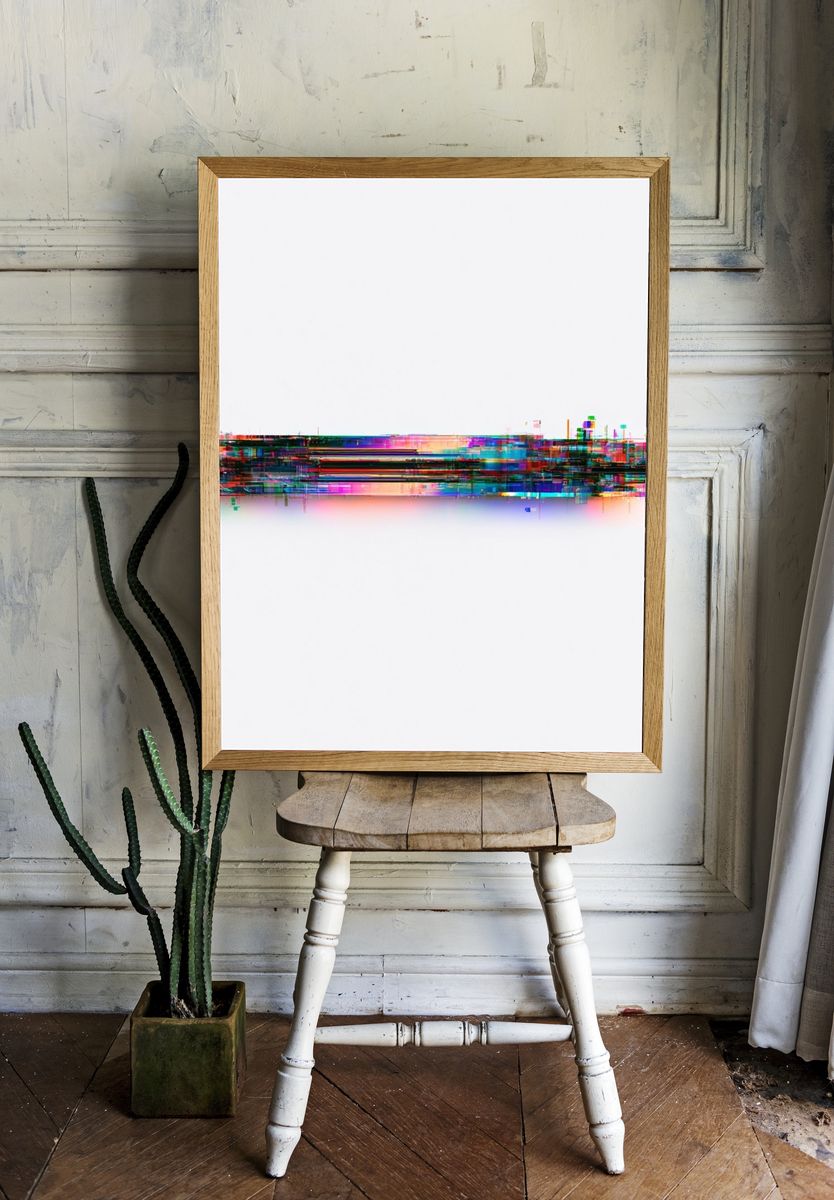 Neon Glitch Horizon Abstract Poster. — room view 1