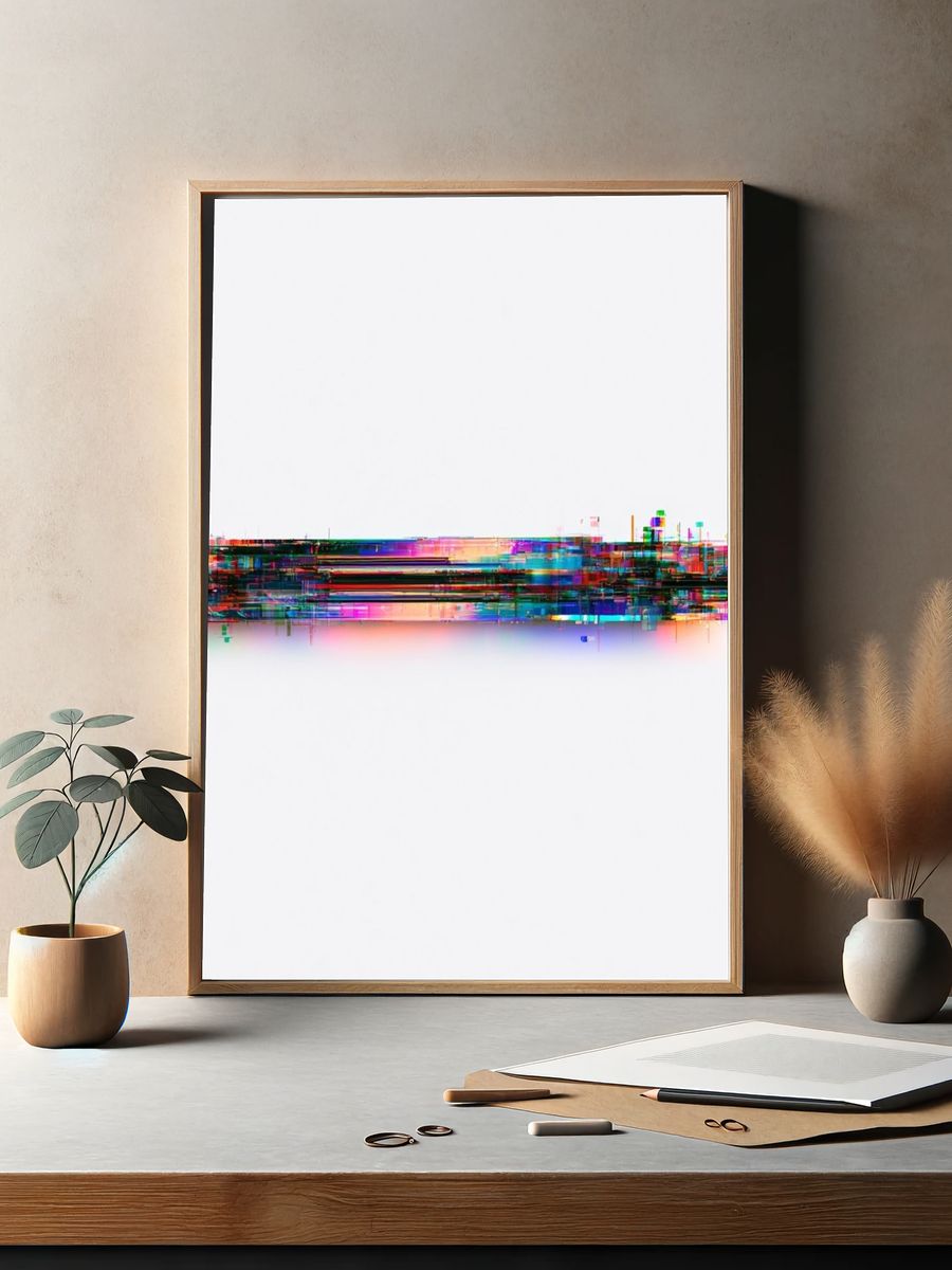 Neon Glitch Horizon Abstract Poster. — room view 2