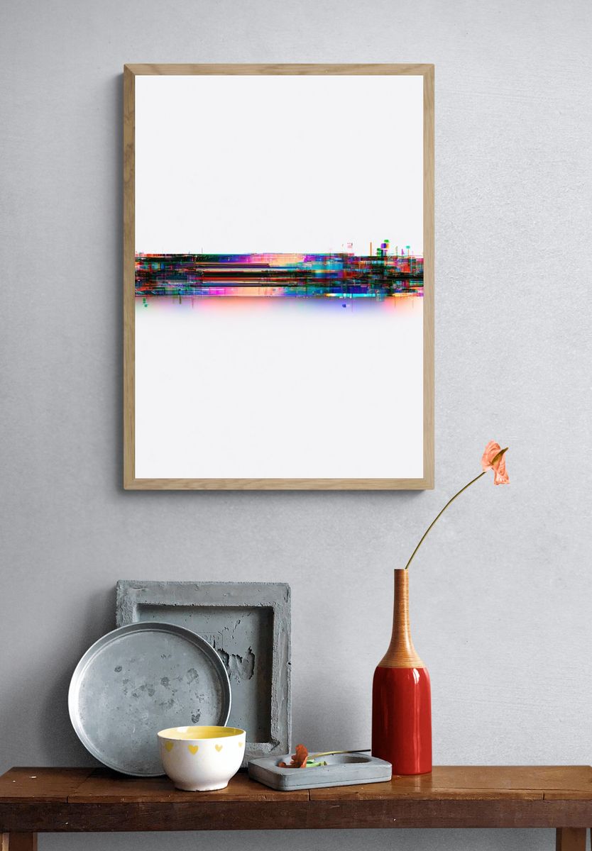 Neon Glitch Horizon Abstract Poster. — room view 3