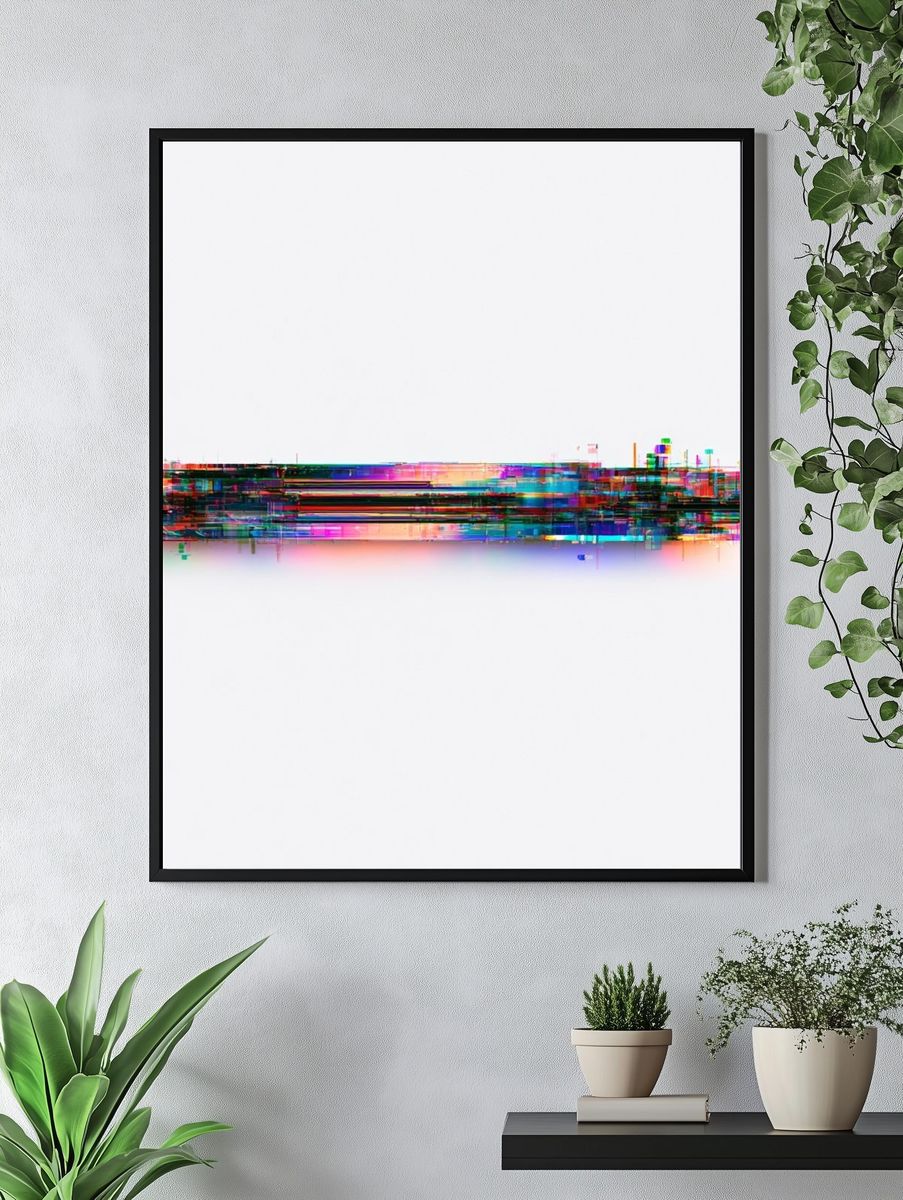 Neon Glitch Horizon Abstract Poster. — room view 4