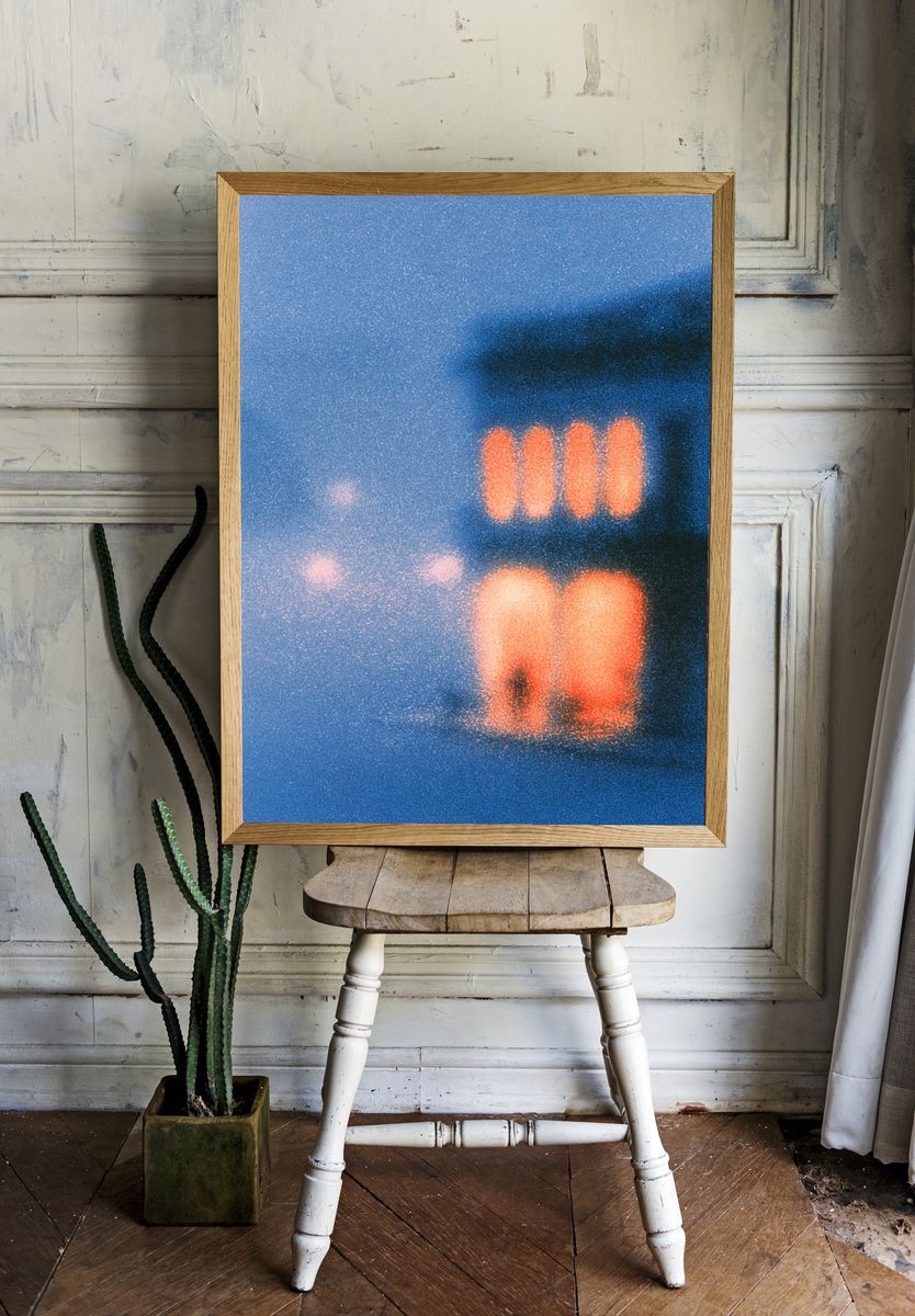 Blue Neon Glow Abstract Poster. — room view 1