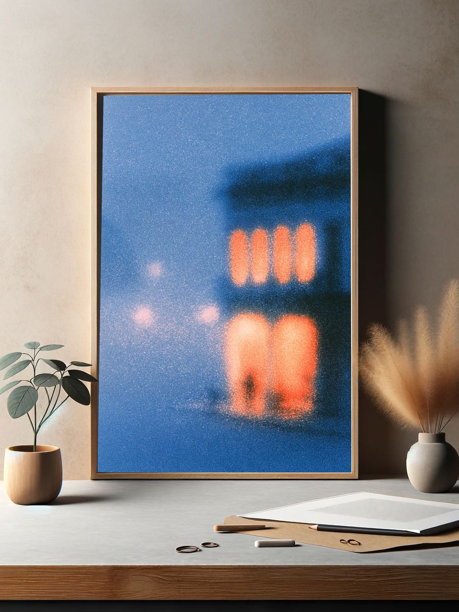 Blue Neon Glow Abstract Poster. — room view 2