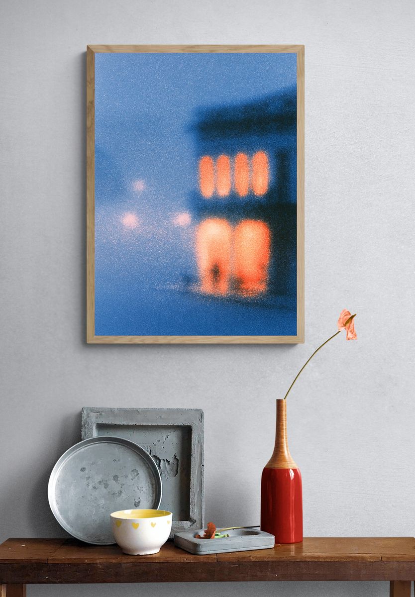 Blue Neon Glow Abstract Poster. — room view 3