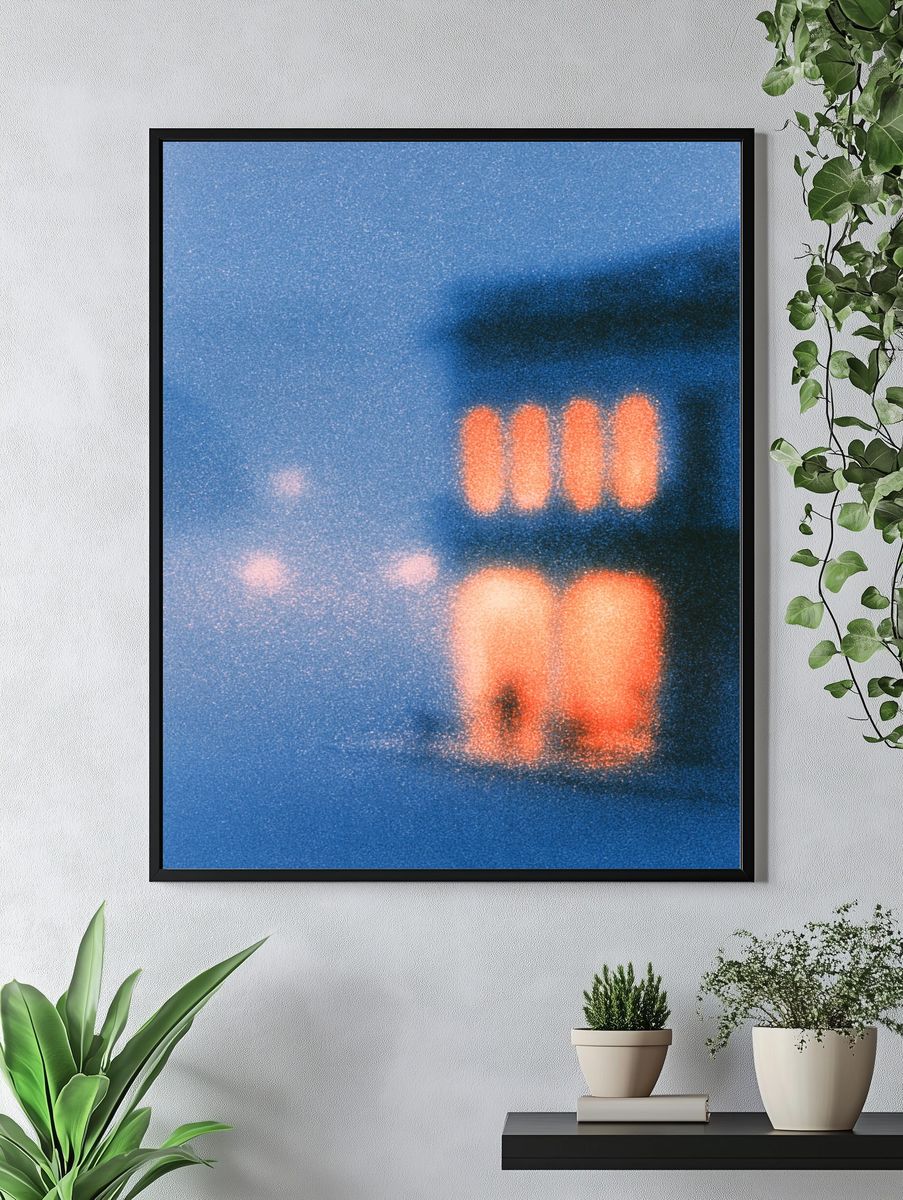Blue Neon Glow Abstract Poster. — room view 4