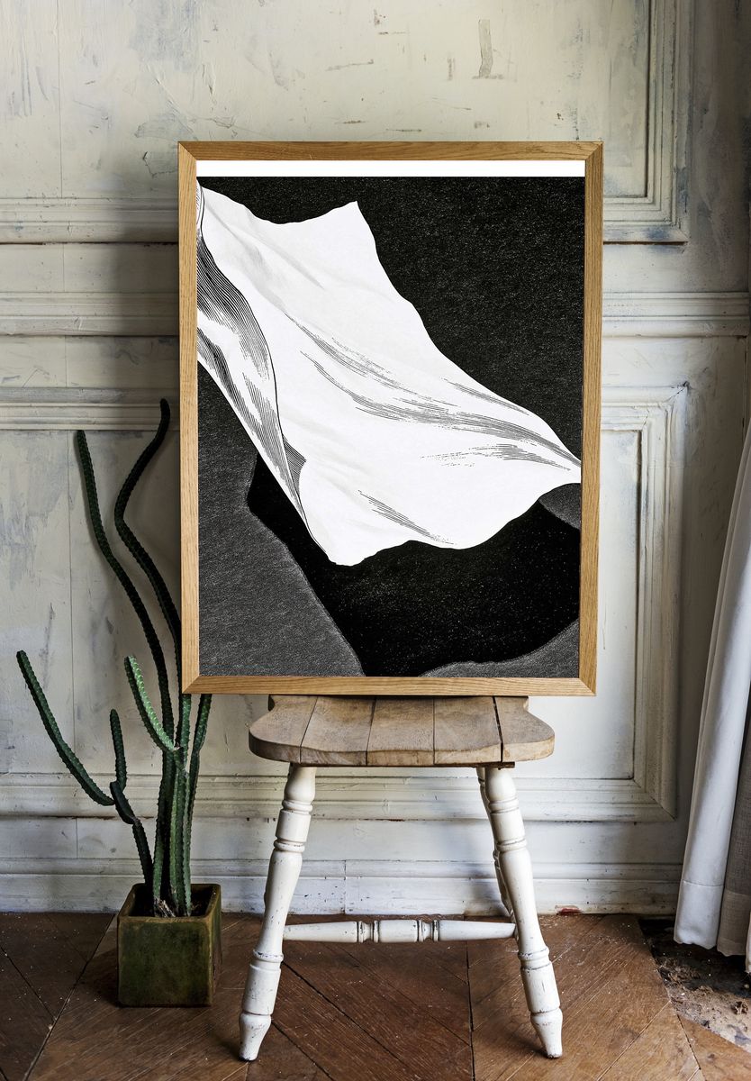 Monochrome Shell Abstract Print. room preview