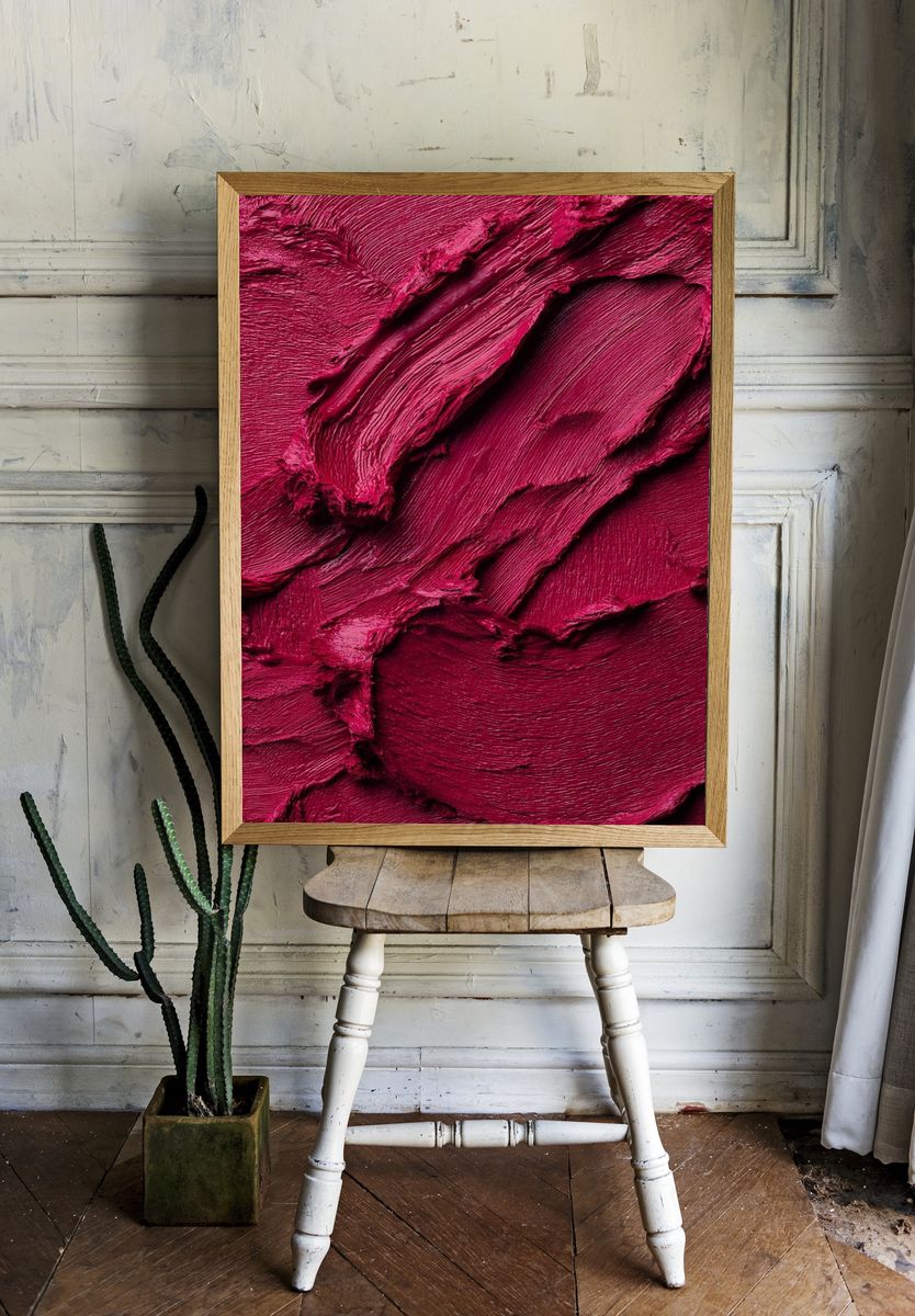 Magenta Paint Texture Abstract Poster. — room view 1