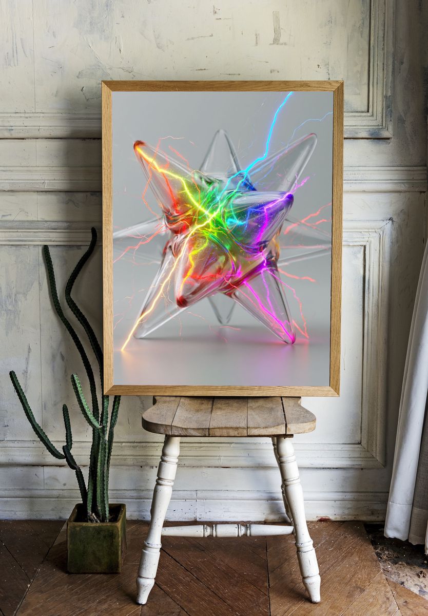 Neon Glass Star Abstract Poster. room preview