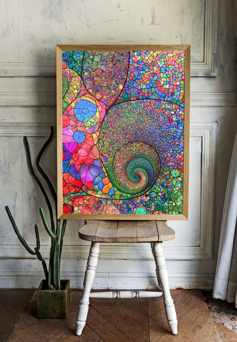 Colorful Mosaic Spiral Abstract Poster. — room view 1