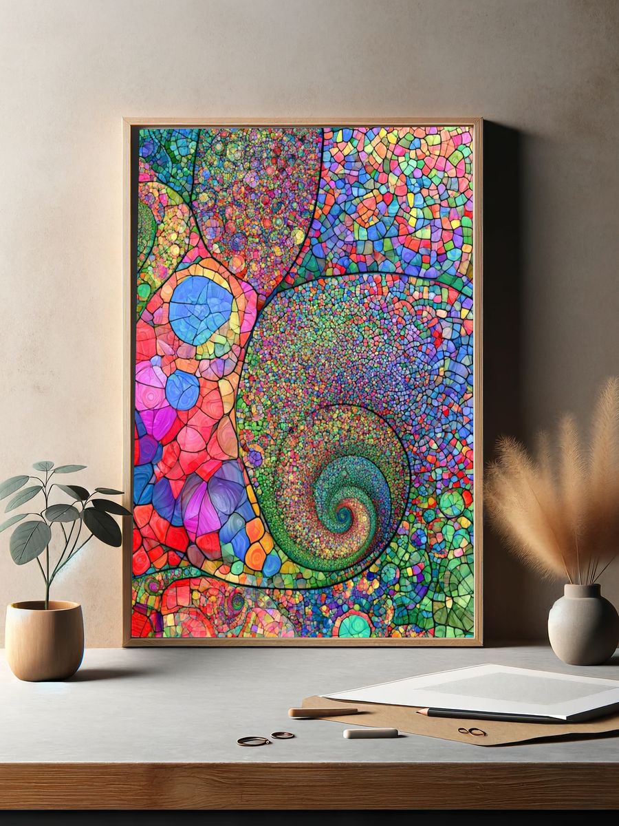 Colorful Mosaic Spiral Abstract Poster. — room view 2